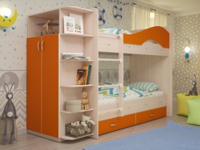 Кровать 2-х ярусная Мая с ящиками и шкафом на латофлексах оранж в Верхней Пышме - verhnyaya-pyshma.magazinmebel.ru | фото