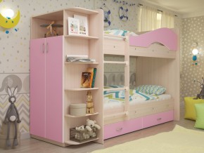 Кровать 2-х ярусная Мая с ящиками и шкафом на латофлексах розовый в Верхней Пышме - verhnyaya-pyshma.magazinmebel.ru | фото