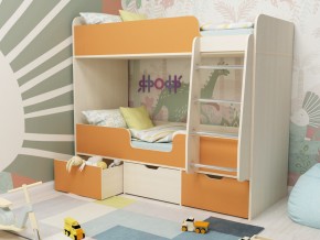 Кровать двухъярусная Малыш двойняшка дуб молочный-оранжевый в Верхней Пышме - verhnyaya-pyshma.magazinmebel.ru | фото