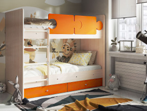 Кровать двухъярусная Тетрис латы с бортиками дуб млечный-оранжевый в Верхней Пышме - verhnyaya-pyshma.magazinmebel.ru | фото