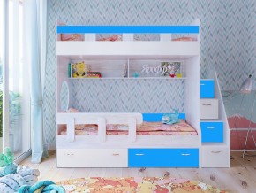Кровать двухъярусная Юниор 1 винтерберг-белый с голубым в Верхней Пышме - verhnyaya-pyshma.magazinmebel.ru | фото